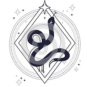 Celestial snake linear hand drawing vector illustration