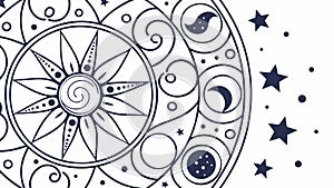 Celestial Star Mandala with Sun and Moon Elements, vector design Generative AI