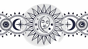 Celestial Sun & Moon Border, Cosmic Decorative Pattern, vector design Generative AI
