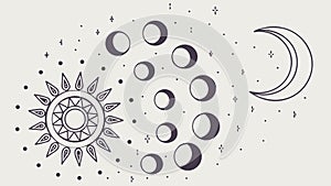 Celestial Sun and Moon Phases Decorative Pattern, vector design Generative AI