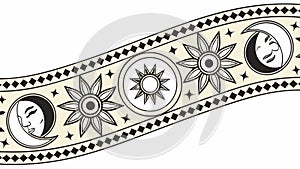 Celestial Sun, Moon & Stars Border Pattern, vector design Generative AI