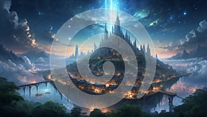 celestial utopia: a floating city of crystalline enchantment. generative ai photo