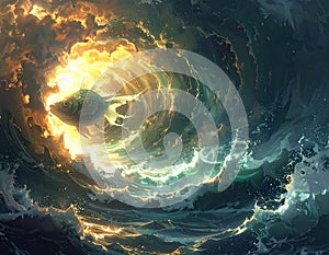 Celestial Vortex - A Cosmic Dance of Light and Water