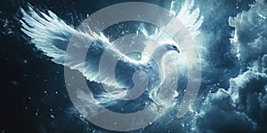 A Celestial White Phoenix Rising from Shimmering Ashes for Mythical Cosmic or RebirthThemed Design Projects