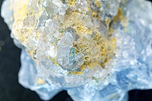 Celestine Crystal Stone macro mineral gemstone. Natural Azure rough crystals