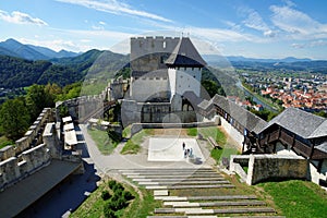Celje medieval castle in Slovenia above the river Savinja photo