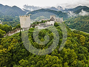 Celje Old Castle or Celjski Stari Grad Medieval Fortification in Julian Alps Mountains, Slovenia, Styria