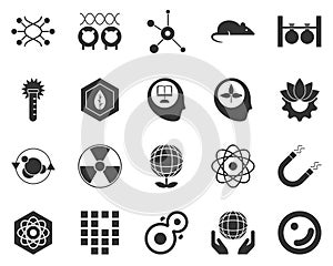 Cell, biology. Bioengineering glyph icons set. Biotechnology for health, researching, materials creating. Molecular biology,