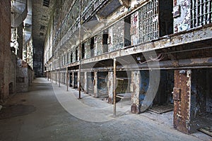 Cell block of the inside of an old prison