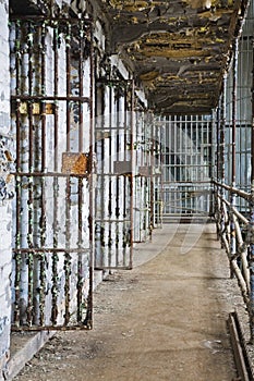 Cell block of the inside of an old prison