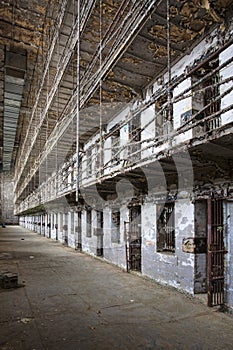 Cell block of the inside of an old prison