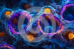 A cell with blue and orange cells