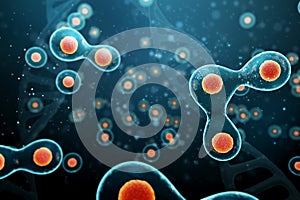 Cell division on a dark blue background.