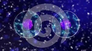 Cell Division violet-blue background 4K. Medical and science concept 3D video.