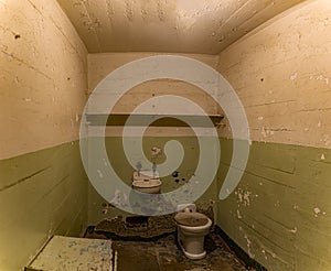 Cell of the maximum security federal prison of Alcatraz, located on an island in the middle of San Francisco Bay, California, USA