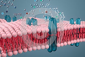 Cell membrane and biology, biological concept, 3d rendering