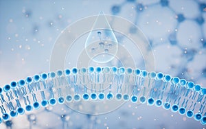 Cell membrane with blue background, 3d rendering