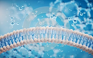 Cell membrane with blue background, 3d rendering