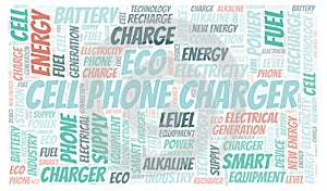 Cell Phone Charger typography word cloud create with the text only.