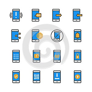 Cell phone in colorline icon set.Vector illustration