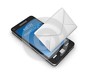 Cell phone email icon concept. on white.