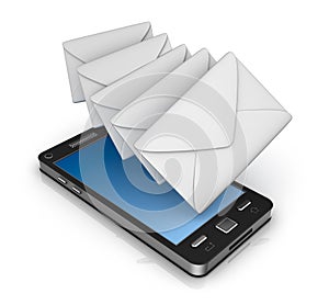 Cell phone email icon concept. on white.