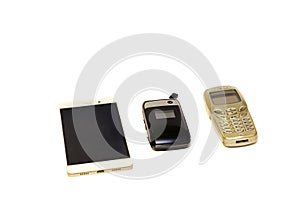 Cell phone evolution.three cell phones