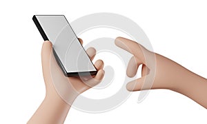 Cell Phone in hand with white background. 3D Rendering
