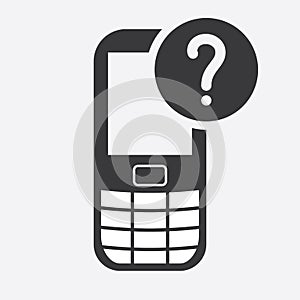 Cell phone icon with question mark. Cell phone icon and help, how to, info, query symbol