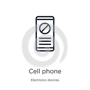 Cell phone icon. Thin linear cell phone outline icon isolated on white background from electronic devices collection. Line vector