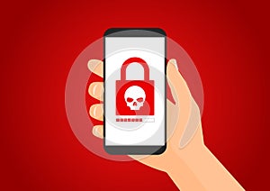 Cell phone infected by ransomware virus vector illustration