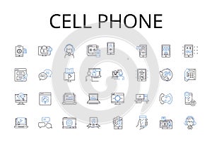 Cell phone line icons collection. Mobile ph, Smartph, Handset device, Pocket communicator, Wireless device, Electronic