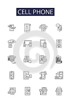 Cell phone line vector icons and signs. Phone, Mobile, Smartphone, Communication, Device, Handheld, Calls, Wireless