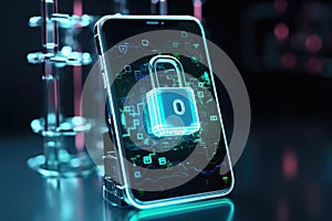 A cell phone with a lock on the screen. Suitable for technology and security concepts