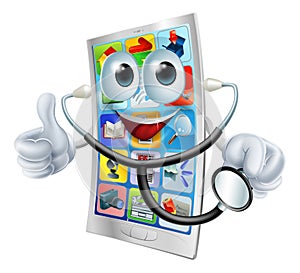 Cell phone man holding a stethoscope