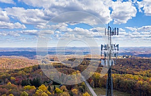 Cell phone or mobile service tower in forested area of West Virginia providing broadband service