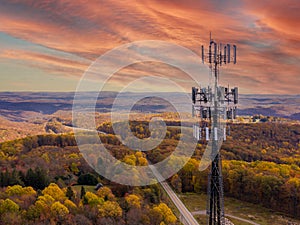 Cell phone or mobile service tower in forested area of West Virginia providing broadband service