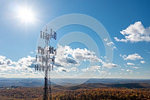 Cell phone or mobile service tower in forested area of West Virginia providing broadband service