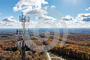 Cell phone or mobile service tower in forested area of West Virginia providing broadband service