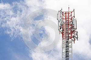 Cell Phone Mobile Tower in blue sky with clouds