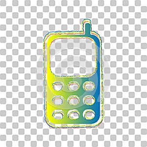 Cell Phone sign. Blue to green gradient Icon with Four Roughen Contours on stylish transparent Background. Illustration