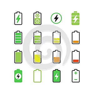 Cell phone, smartphone electric charge, battery energy vector icons