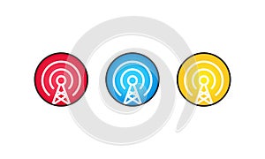 Cell phone tower icon flat set. Antenna icon vector. Wireless Icon. Mobile connection line. Signal sign. Broadcast, transmitter