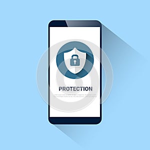 Cell Smart Phone With Lock On Shield Icon Protection