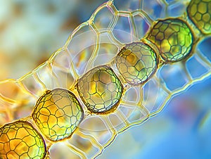Cell structure plant, view of the leaf surface showing plant cells under the microscope