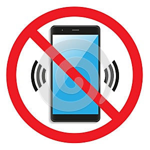 Cell telephone warning stop sign icon. Push button phone turn off