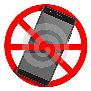 Cell telephone warning stop sign icon. Push button phone turn off. Vector