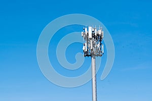 Cell Tower against blue sky with large side for text