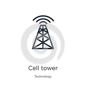 Cell tower icon. Thin linear cell tower outline icon isolated on white background from technology collection. Line vector sign,