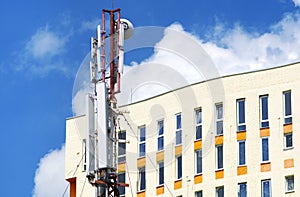 A cell tower near the residential building or office.